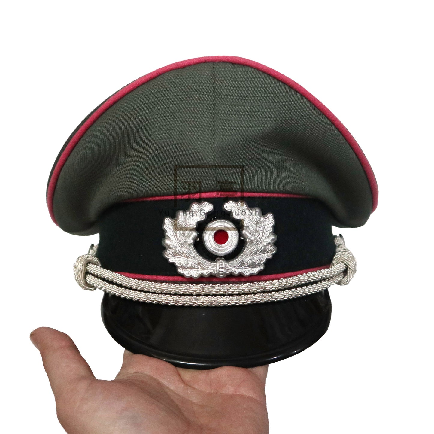 WH德式粉色牙线大檐帽马裤呢m36粉送金属帽徽cosplay塑料帽盖 WH‑Style M36 Moleskin Peaked Cap with Pink Piping, Plastic Crown, Metal Cap Badge Included, Cosplay Prop