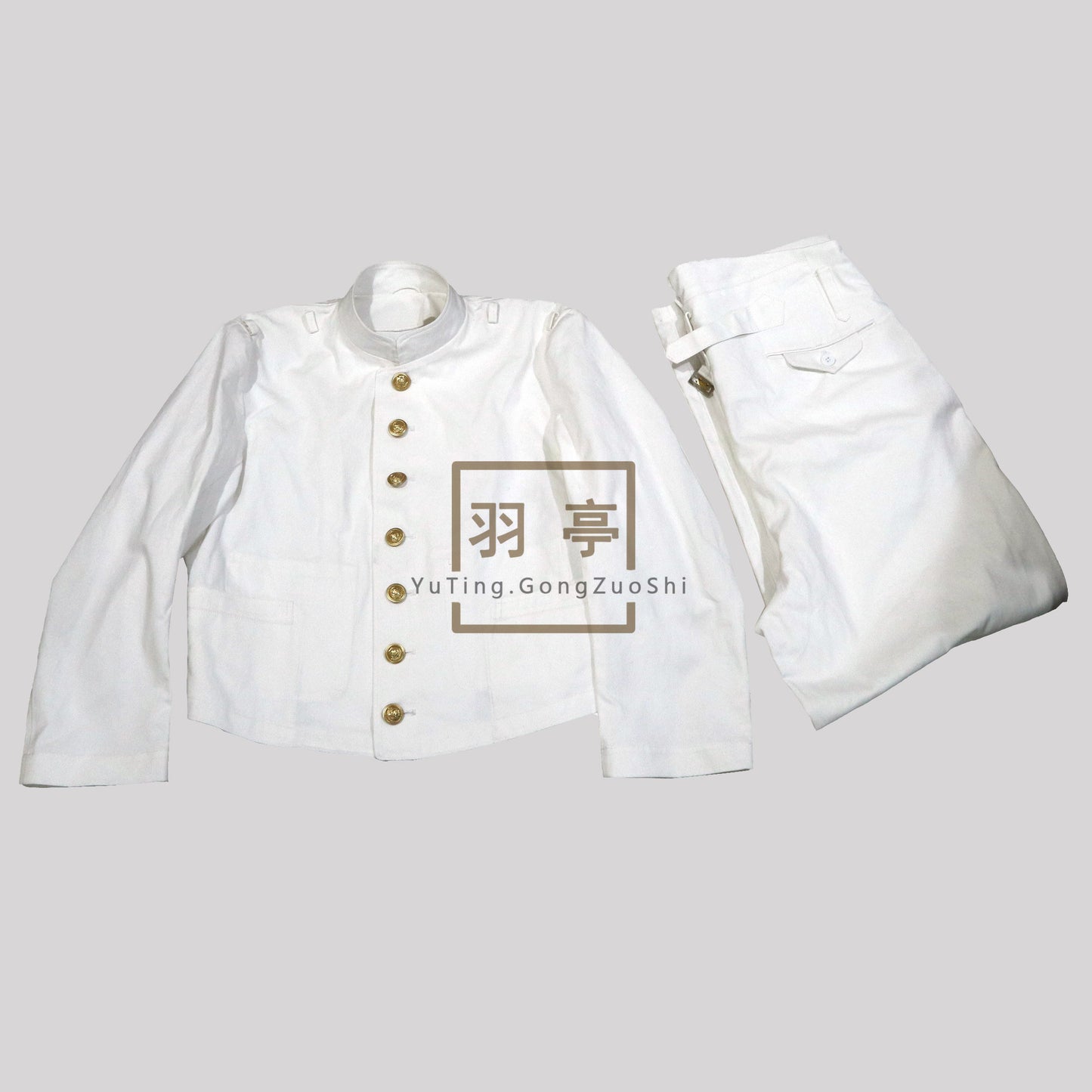 旧日本予科生学校生徒白色棉布短款校服