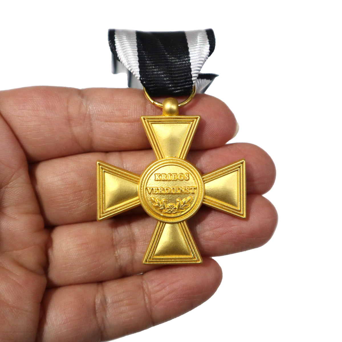 普鲁士金质军事功勋十字复刻Prussian Golden Military Merit Cross Replica, WWI German Kingdom Military Decoration for Reenactment & Collection