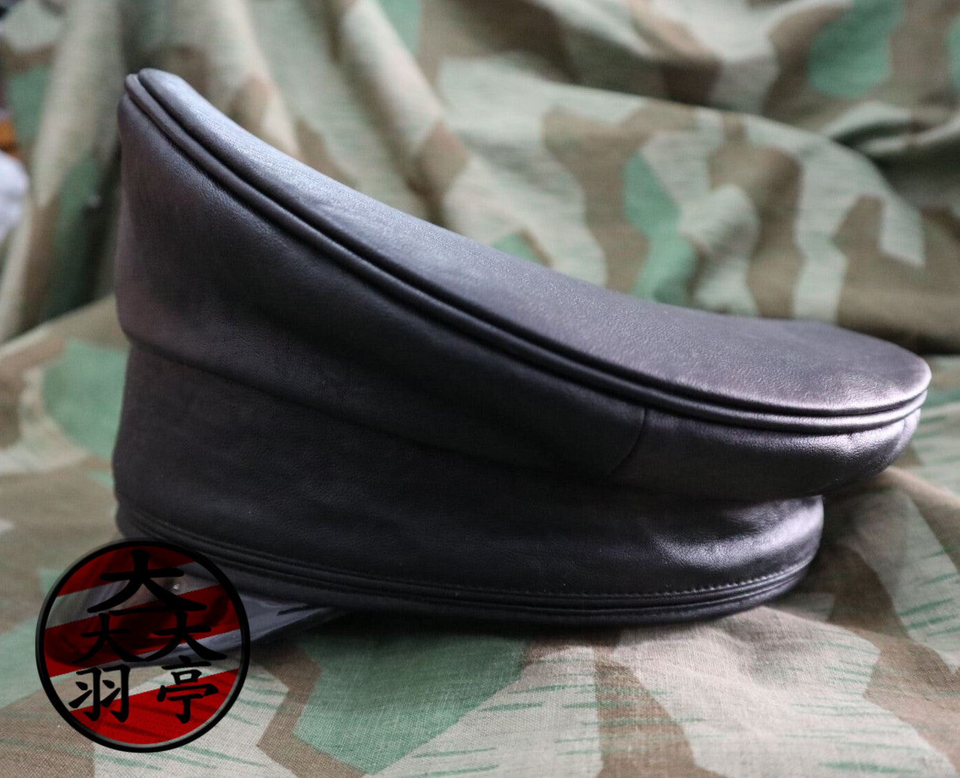 羽亭推荐德国皮质大檐帽pu英伦复古机车黑皮影视舞台道具ww2