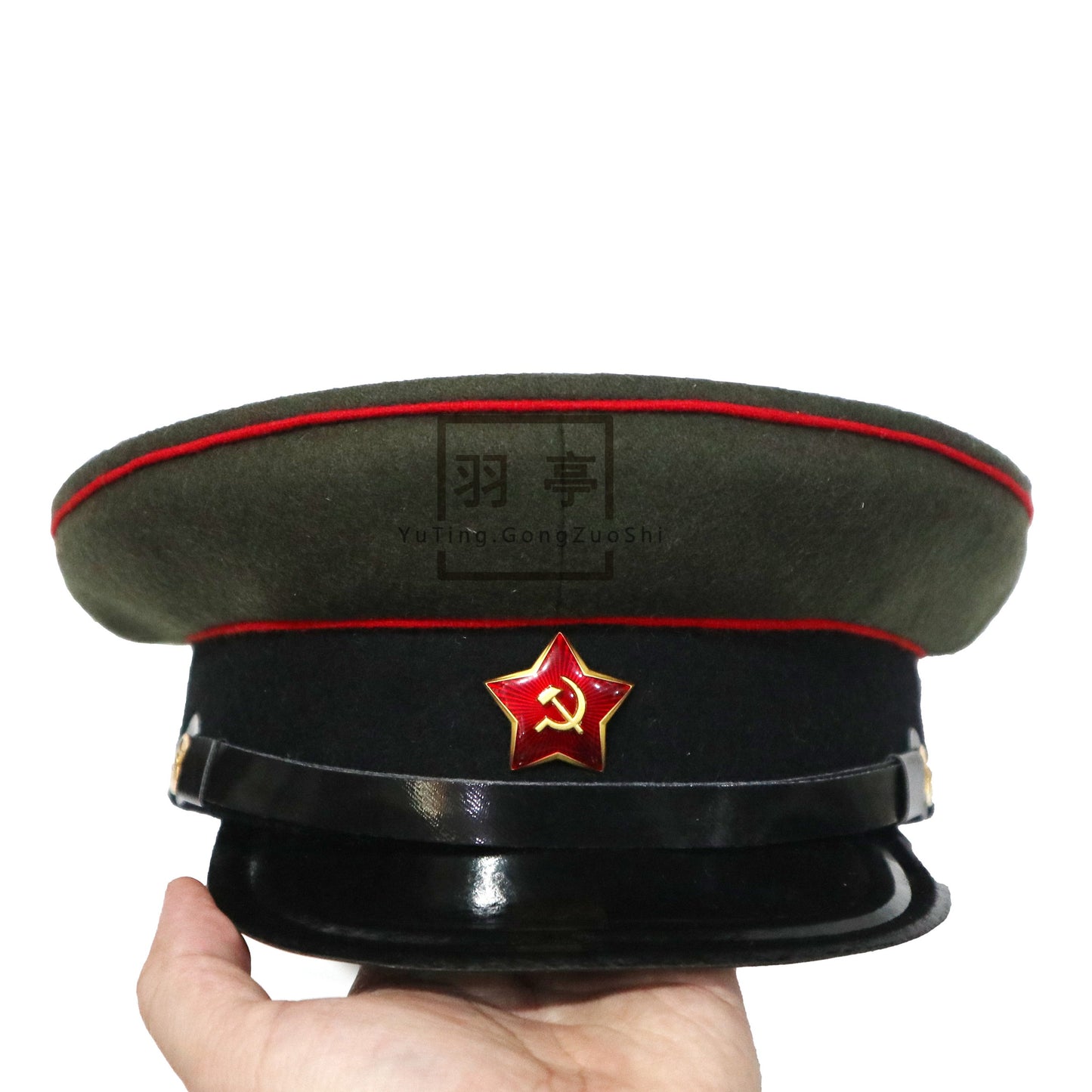 苏联复制马裤呢炮槟大檐帽蓝帽子cosplay重演政委帽子影视道具 Reproduction Soviet Moleskin Artillery Peaked Cap, Blue‑Top Political Commissar Hat, Cosplay & Reenactment, Film & TV Prop