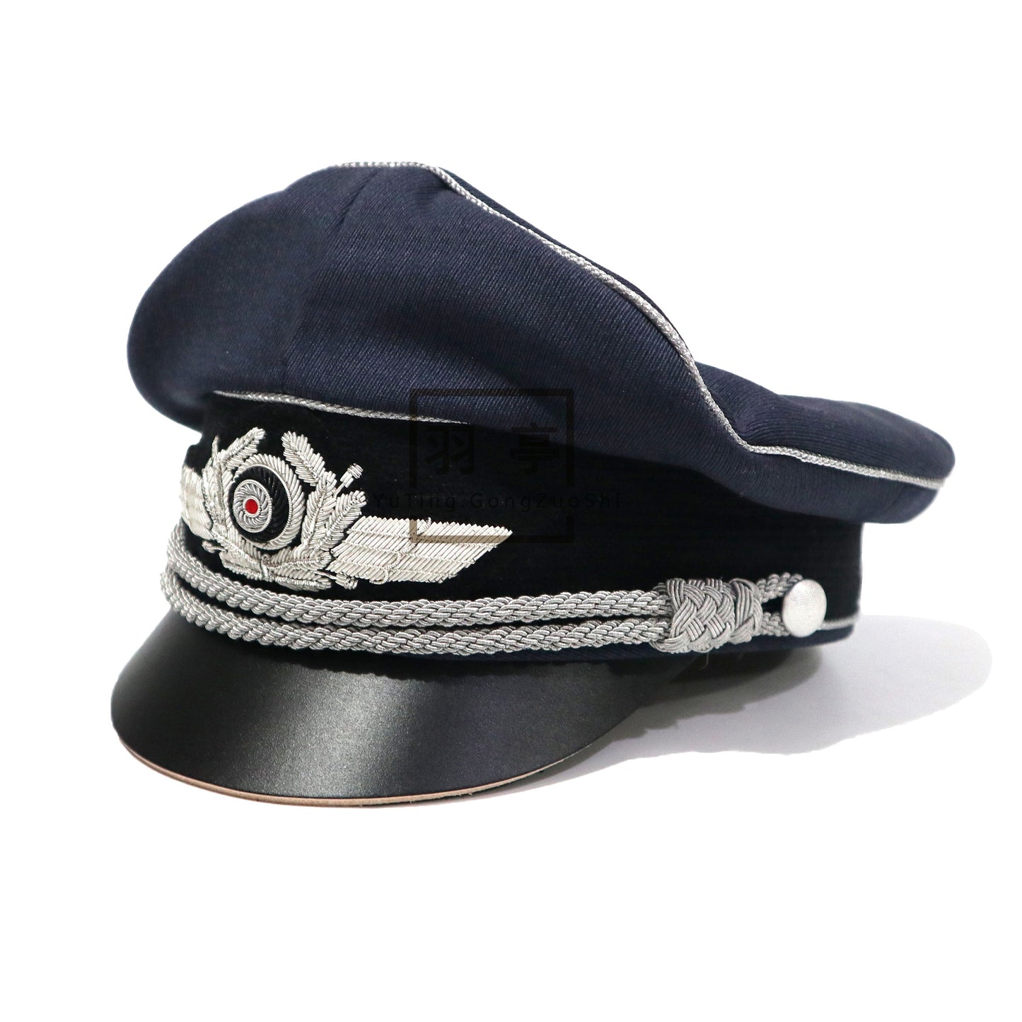 德空马裤呢软帽金属丝帽徽大檐帽影视道具cosplay角色扮演 Luftwaffe‑Style Moleskin Soft‑Crown Peaked Cap with Wire‑Embroidered Cap Badge, Film & TV Prop, Cosplay, Role‑Play