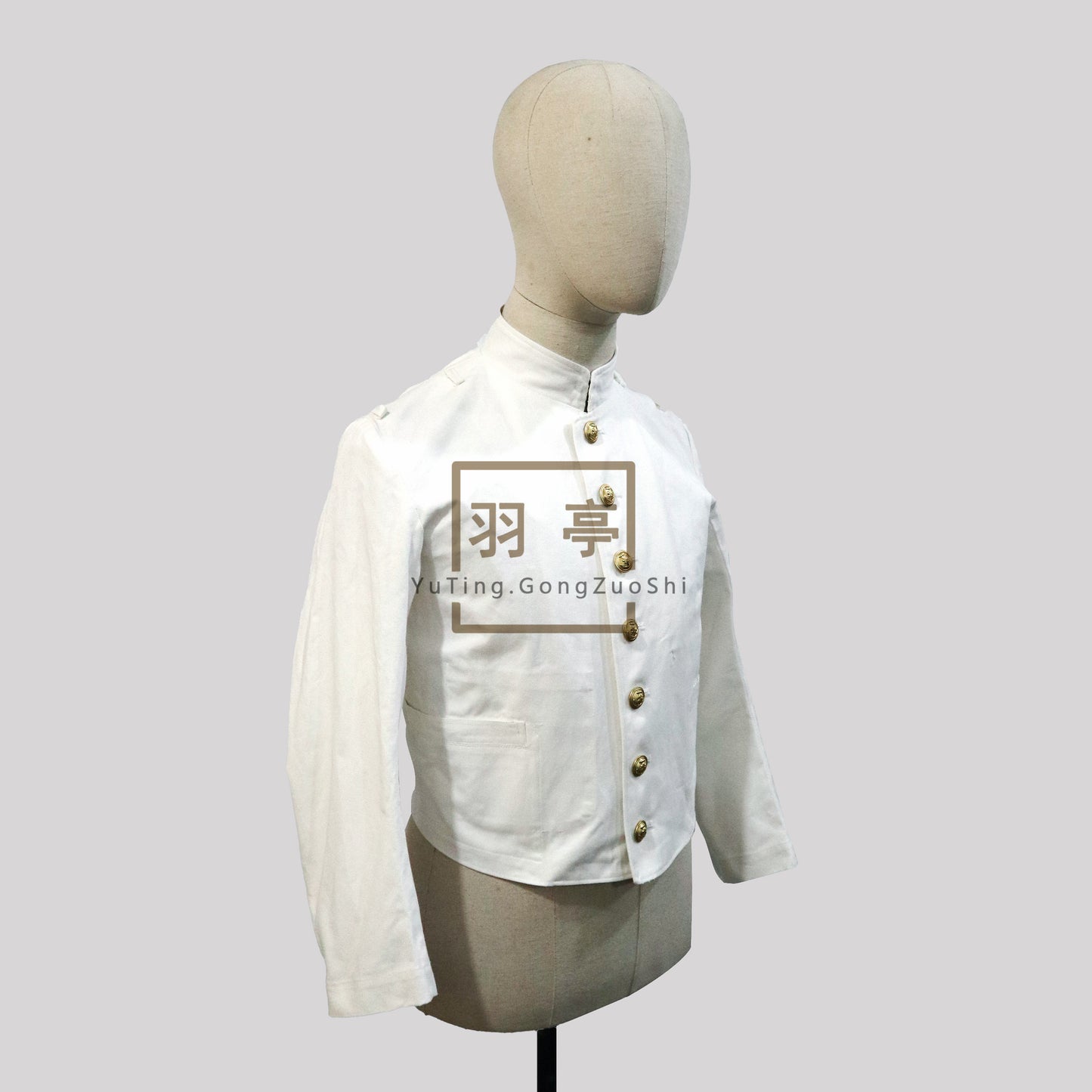 旧日本予科生学校生徒白色棉布短款校服