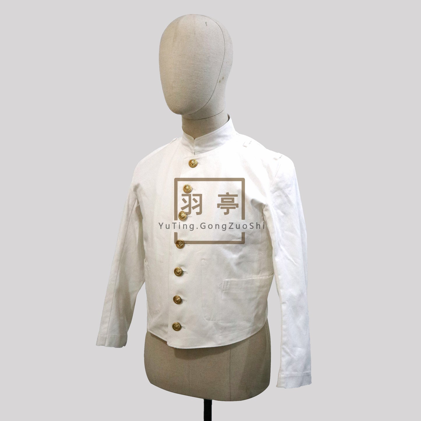 旧日本予科生学校生徒白色棉布短款校服