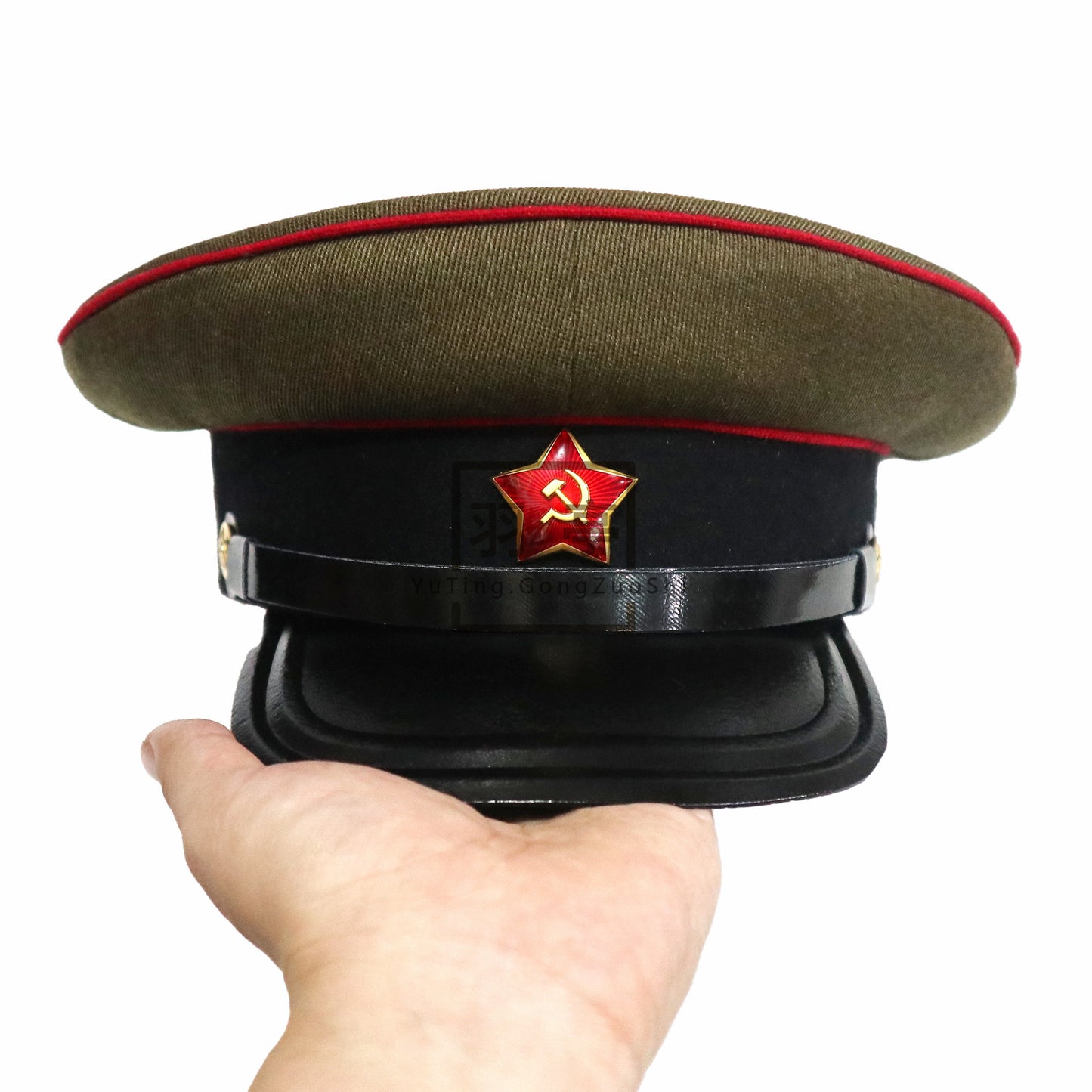 复制二战苏联炮兵大檐帽马裤呢材质红色