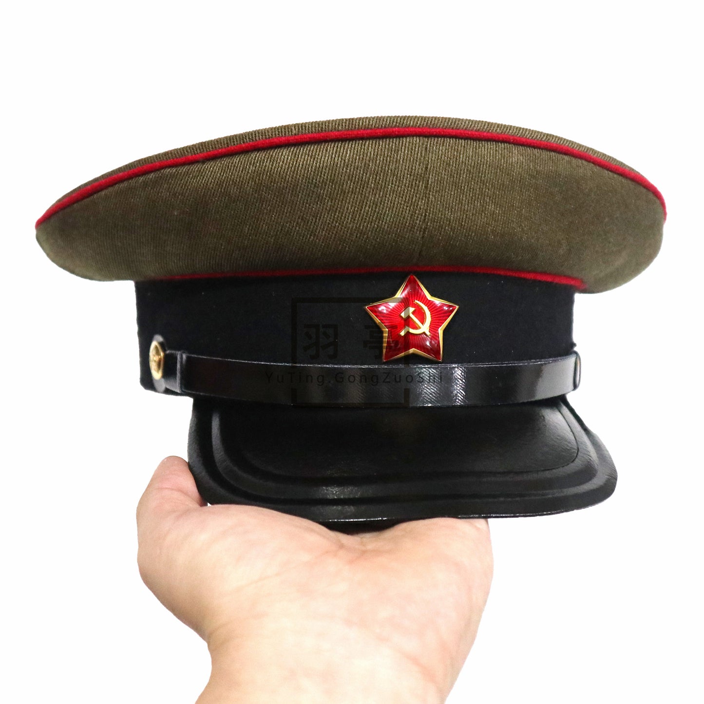 复制二战苏联炮兵大檐帽马裤呢材质红色