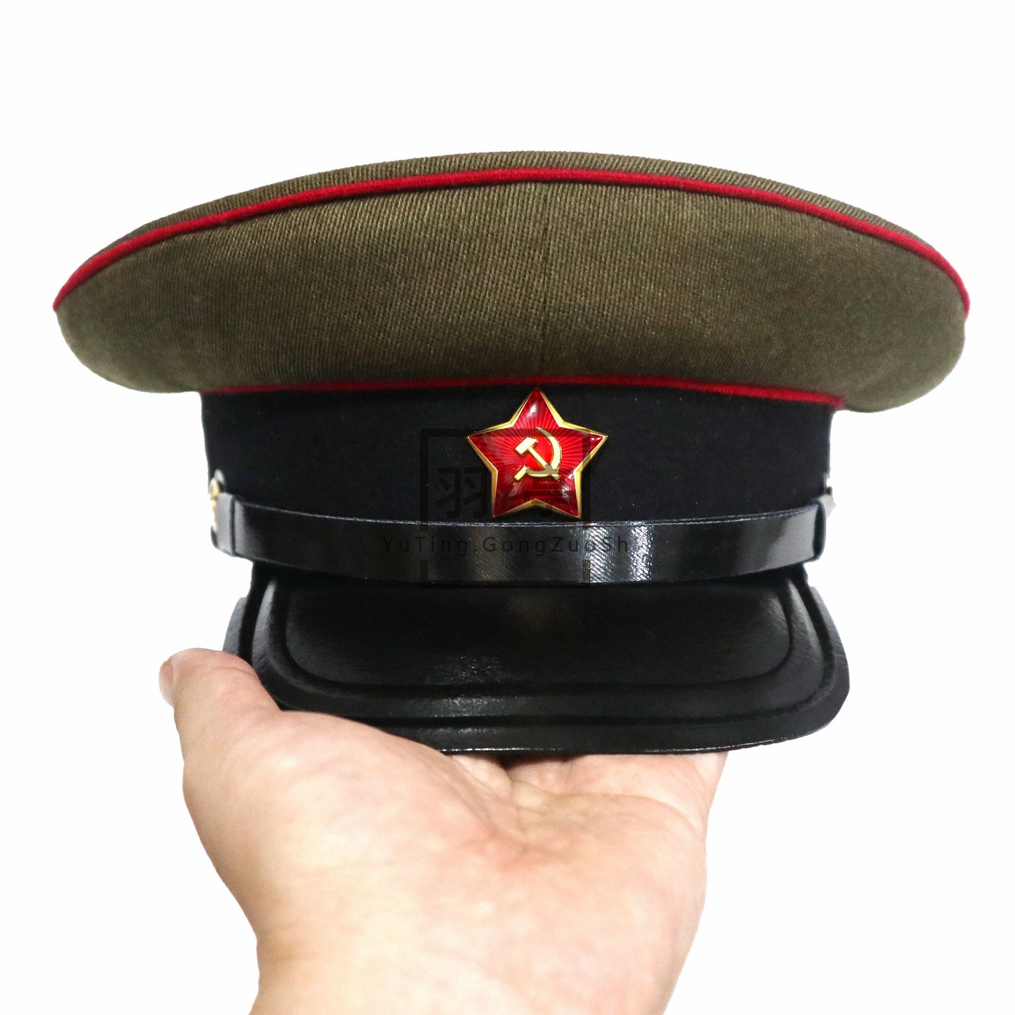 复制二战苏联炮兵大檐帽马裤呢材质红色