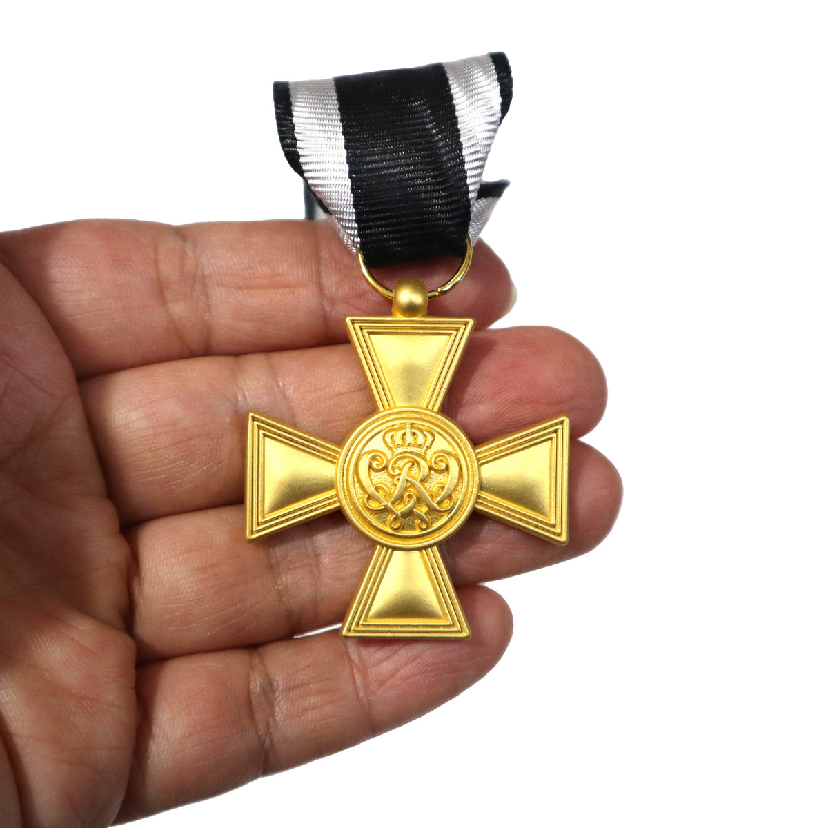 普鲁士金质军事功勋十字复刻Prussian Golden Military Merit Cross Replica, WWI German Kingdom Military Decoration for Reenactment & Collection