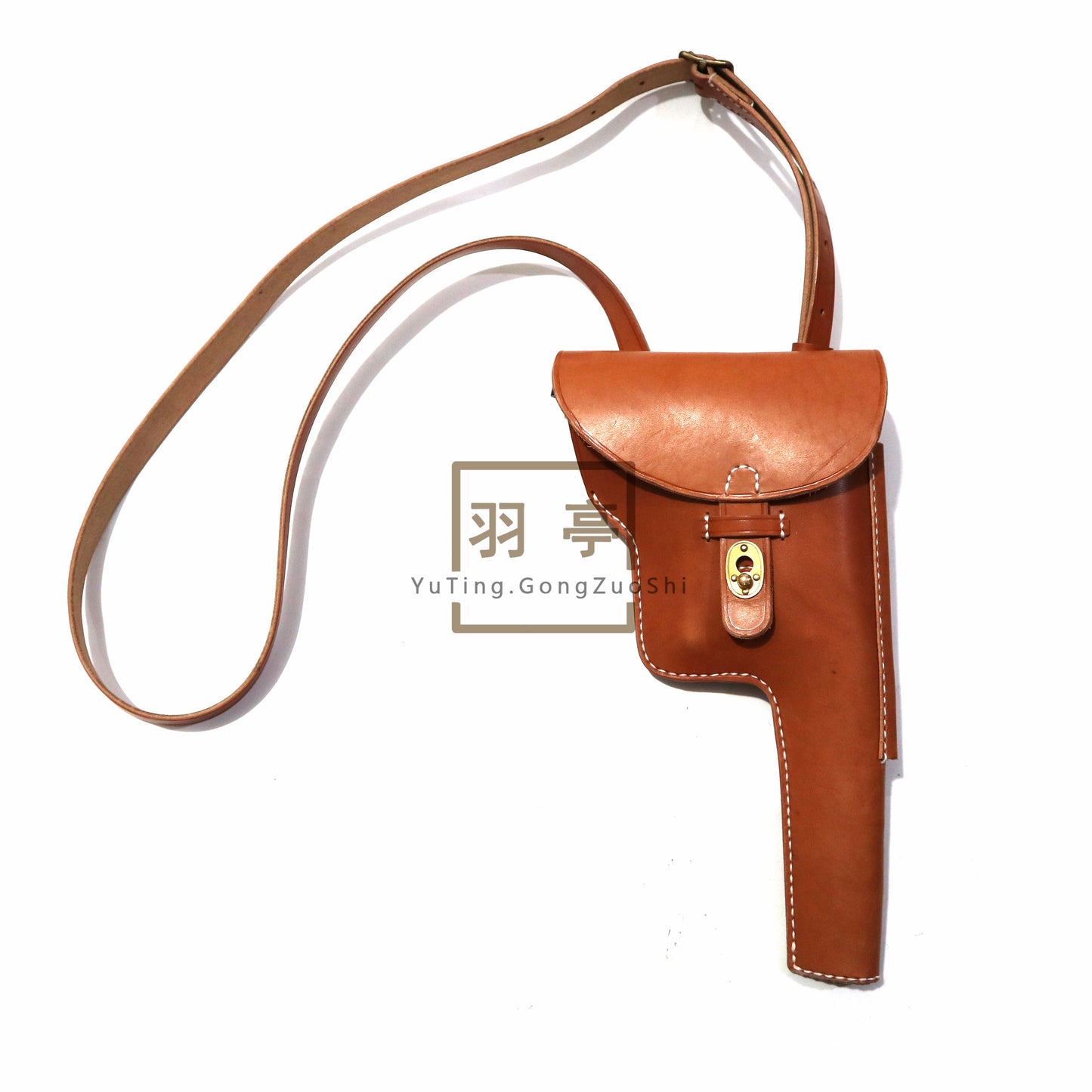 羽亭推荐毛色c96牛皮套盒子炮头层cosplay重演影视道具话剧中影   Recommended by Yuting: Full‑grain leather holster for Mauser C96 Broomhandle, prop for cosplay, reenactment, collection & drama performance