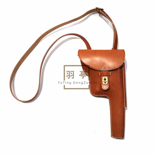 羽亭推荐毛色c96牛皮套盒子炮头层cosplay重演影视道具话剧中影   Recommended by Yuting: Full‑grain leather holster for Mauser C96 Broomhandle, prop for cosplay, reenactment, collection & drama performance