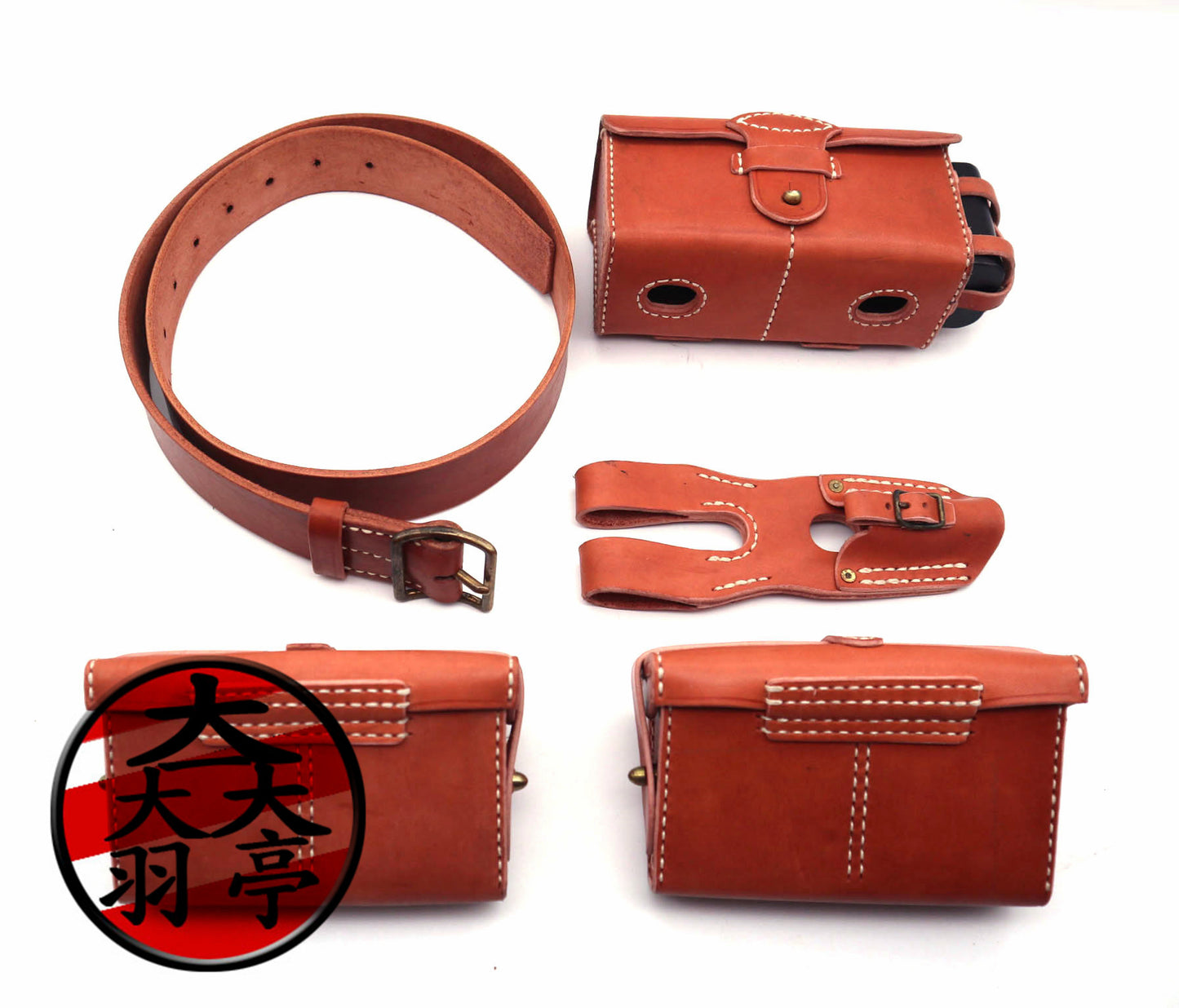 羽亭推荐出口版皮具38前盒后盒油壶腰带头层牛皮   Recommended by Yuting: Export‑grade top‑grain leather set, Type‑38 front & rear ammo pouches, gun oiler, waist belt