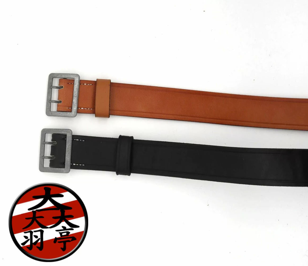 羽亭推荐德用腰带黑色黄色将校制服装备牛皮双叉腰   Yuting Recommended, German‑Style Officer Uniform Belt, Black & Tan, Cowhide Double Prong Belt, Reenactment Costume Gear