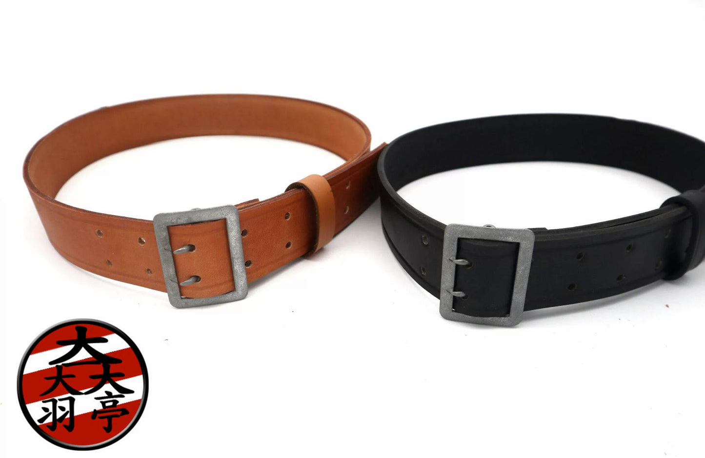 羽亭推荐德用腰带黑色黄色将校制服装备牛皮双叉腰   Yuting Recommended, German‑Style Officer Uniform Belt, Black & Tan, Cowhide Double Prong Belt, Reenactment Costume Gear