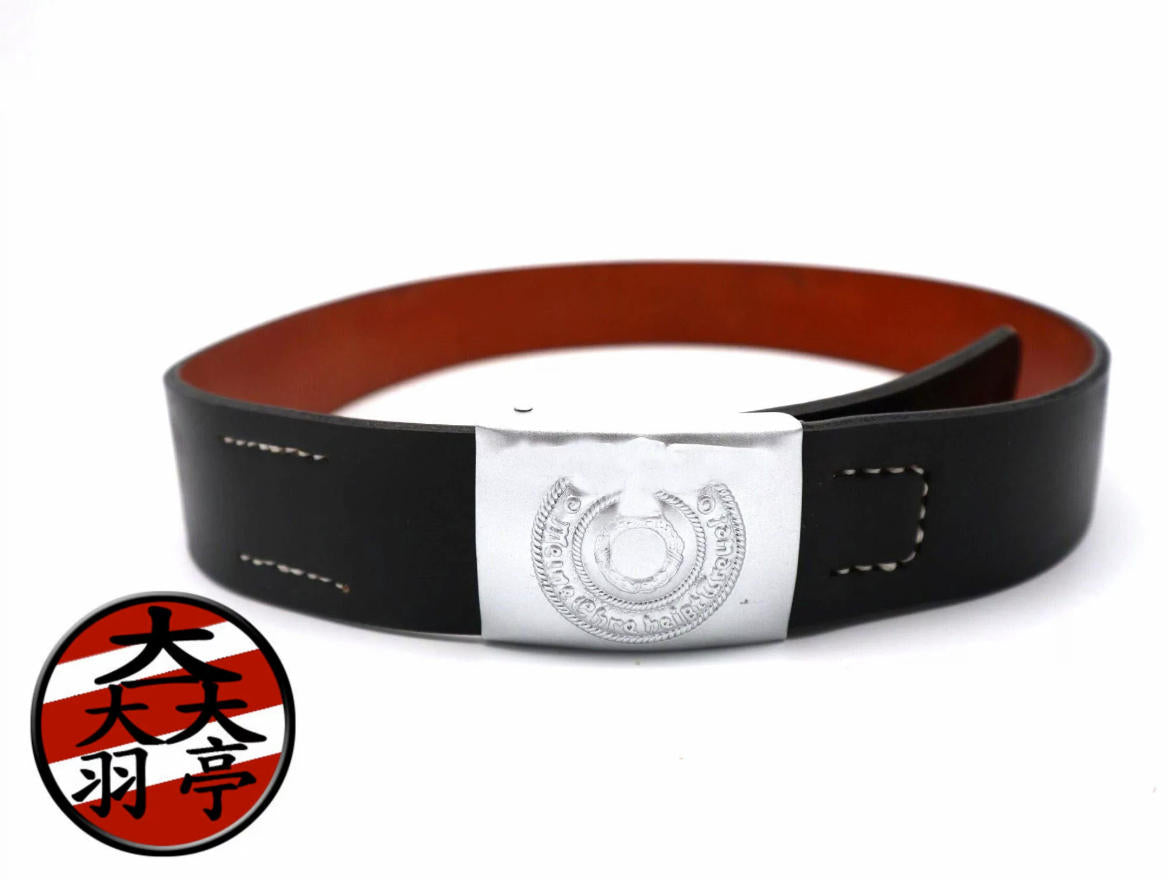 羽亭推荐德式牛皮腰带装备制服腰带扣   Yuting Recommended, German‑Style Cowhide Uniform Belt with Belt Buckle, Reenactment Costume Gear